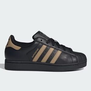 adidas Black Superstar Sneakers with Gold Stripes
